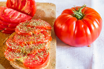 Bread with tomato and basil