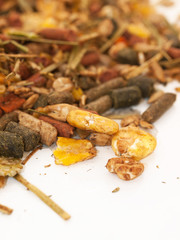 natural  muesli  with live yeast  background for horse. macro