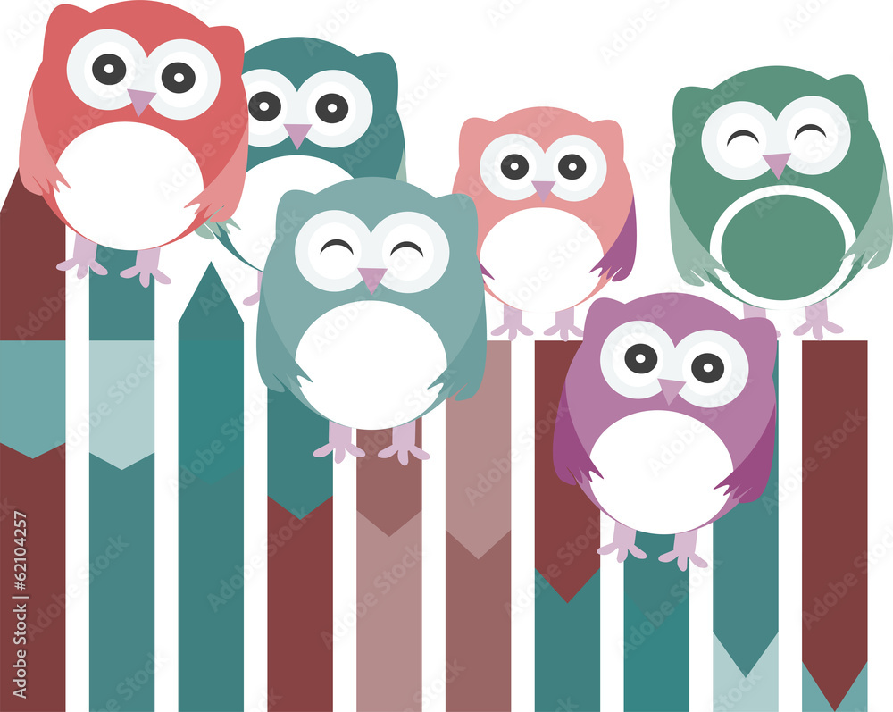 Poster set of owls with different expressions