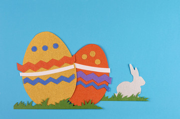 easter eggs with grass and rabbits