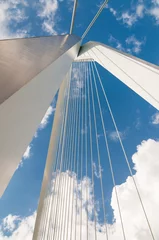 Papier Peint photo autocollant Pont Érasme Detail of Erasmus bridge with blue sky in Rotterdam, The Netherl