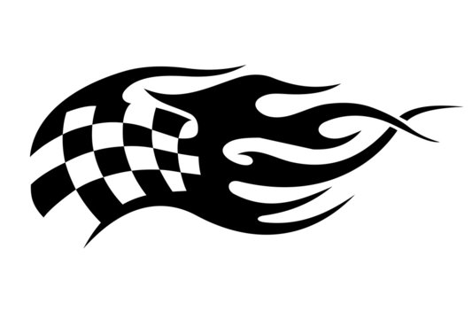 Flaming black and white checkered flag tattoo