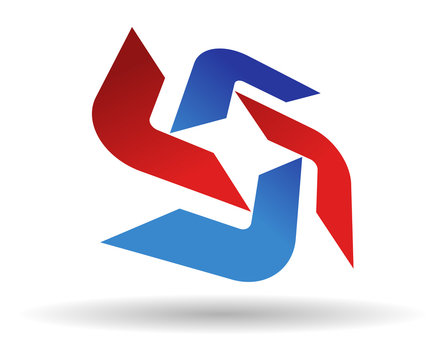 recommend clip art: Abstract symbol of red and blue boomerang shapes