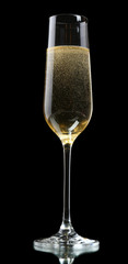 Glass of champagne, on black background