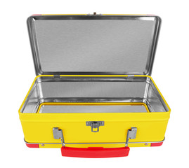 Opened Yellow metal suitcase