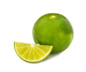 Fresh lime and slice, Isolated on white background