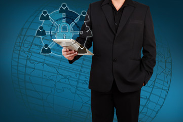 businessman showing a concept of online security.