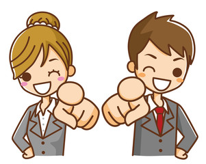 指差すビジネスウーマンとビジネスマン