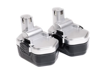 Two silver black Screwdriver Battery isolated on white