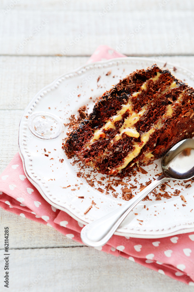 Wall mural piece of chocolate coffee cake