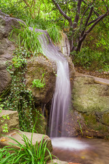 Small park waterfall among plants