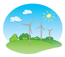 wind power turbines and nature - vector illustration