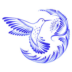 floral decorative ornament hummingbird in flight © vectorflower