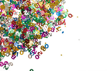 small color numbers confetti on white