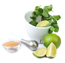 Ingredients for lemonade, isolated on white