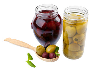 Black and green olives, isolated on white