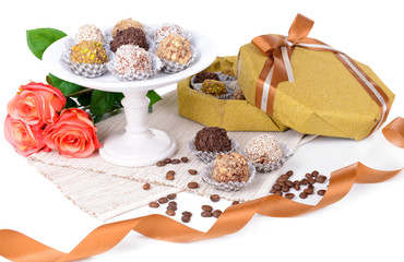 Set of chocolate candies isolated on white