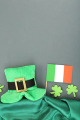Saint Patrick day hat with clover leaves and Irish flag