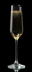 Glass of champagne, on black background
