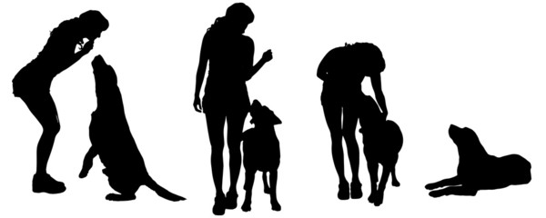 Vector silhouette of a woman with a dog.