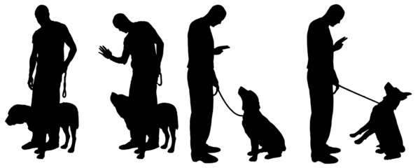 Vector silhouette of a man with a dog.