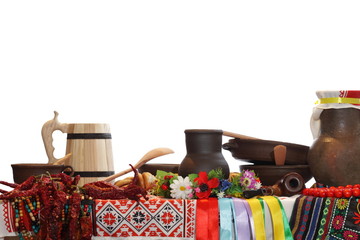 Ukrainian utensils on an isolated white background