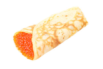 Crepe stuffed with red caviar