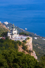 Fototapeta na wymiar old orthodox church in mountains near Foros town. Crimea.