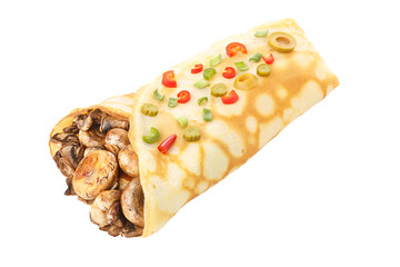 Crepe stuffed with mushrroms decorated