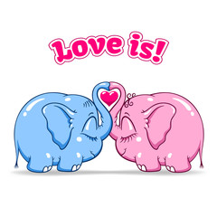 baby elephant in love on white