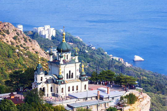 old orthodox church in mountains near Foros town. Crimea.