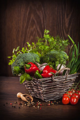 Close up of healthy vegetables and spices