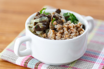 Boiled buckwheat with mushrooms