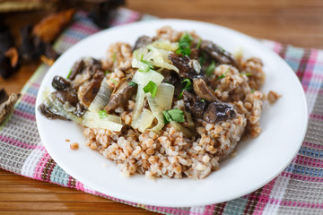 Boiled buckwheat with mushrooms