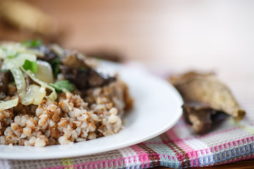 Boiled buckwheat with mushrooms
