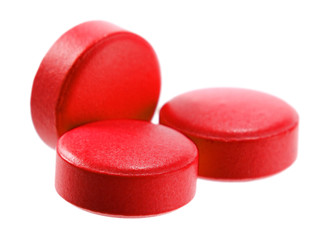 Composition with drug pills isolated on white background