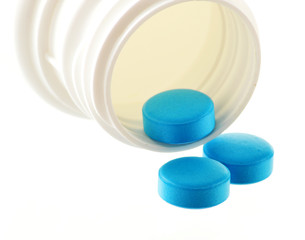 Composition with drug pills isolated on white background