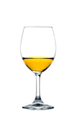 Yellow water in wine Glass isolated.