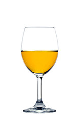 Yellow water in wine Glass isolated.