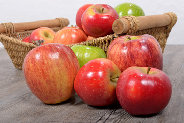 different apples in a wicker basket