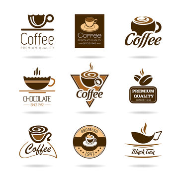 Coffee, espresso, hot chocolate and tea icon set.