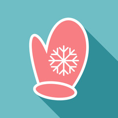 One pink mitten with snowflake
