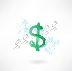 Dollar sign footprint grunge icon