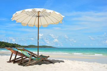 Beach chairs on stunning tropical beach