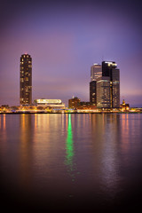 Fototapeta na wymiar River View of Rotterdam City Centre at Night