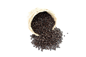 Roasted coffee beans in basket.