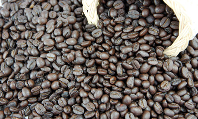 Roasted coffee beans.