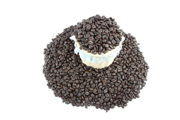 Roasted coffee beans in basket.