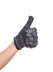 thumb up hand in glove isolated on white