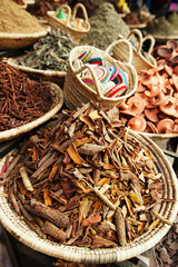morrocan herbs flowers spices - cassia barks - in the Marrakesh